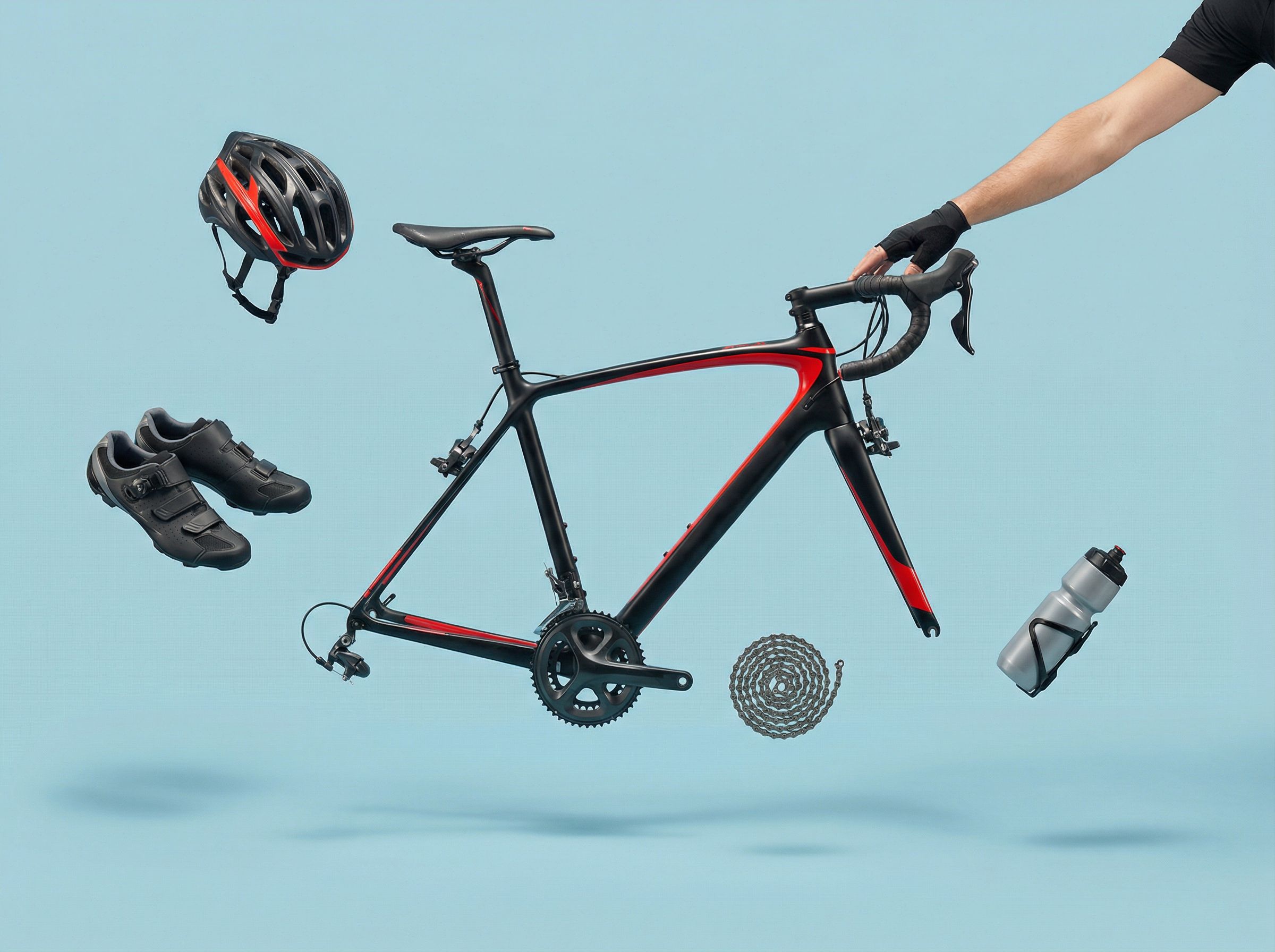 An artistic black and white image of multiple bicycles parked in an urban setting.